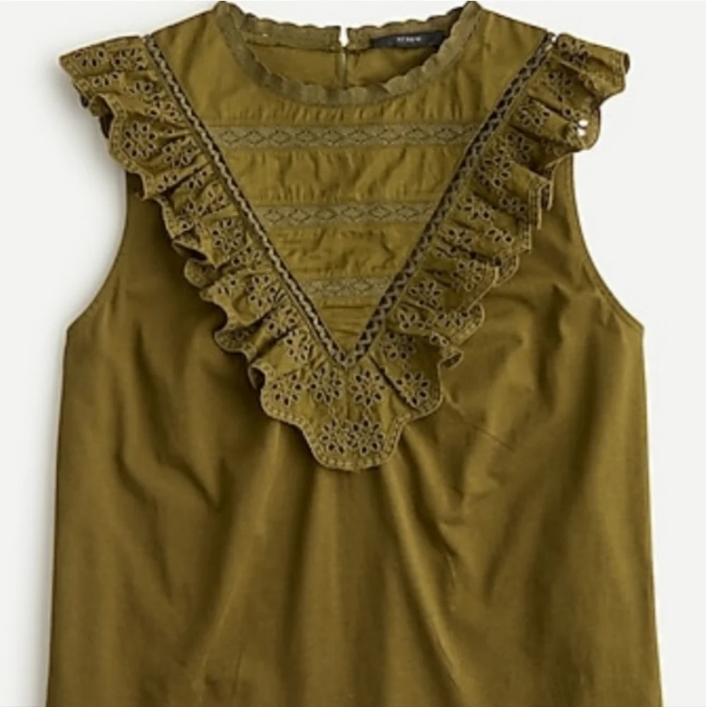 J Crew Eyelet Ruffle Front Tank - Picture 2 of 9